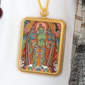 Green Tara Thangka Pendant – Handcrafted in Nepal for Protection-B10023