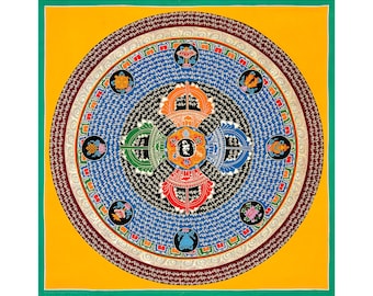 Handgemachtes Mantra Mandala: Spirituelle Wanddeko aus 24K Gold