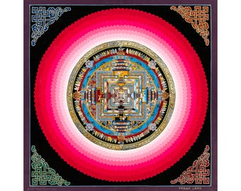 Mandala de Kalachakra hecho a mano: oro de 24 quilates, lienzo de algodón, arte de meditación