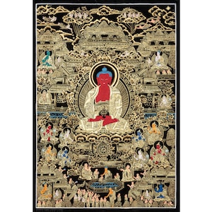 Handmade Amitabha Buddha Thangka Painting: Tibetan Buddhist Art