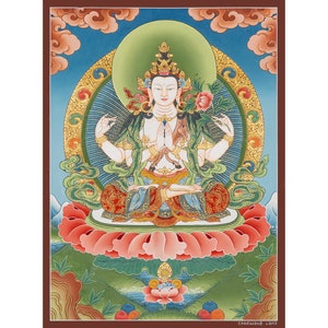 Thangka Painting,Handcrafted Chenrezig Buddhist Art,Meditation & Compassion Focus,Spiritual Decor Gift - B05784