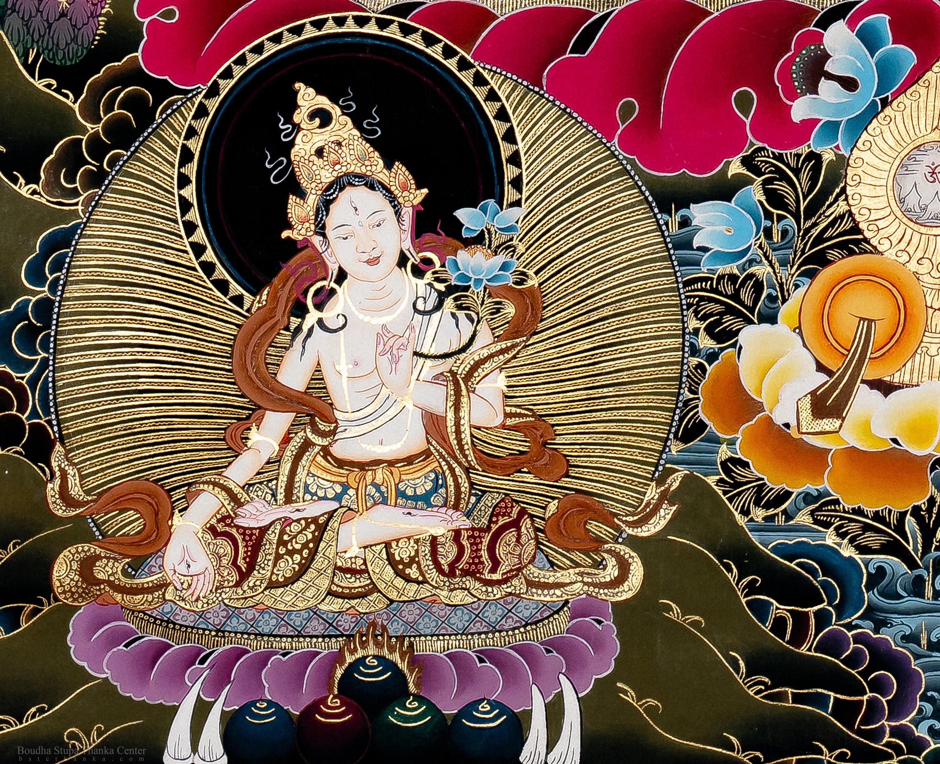 手描きの阿弥陀如来タンカ：室内装飾に最適なチベット美術