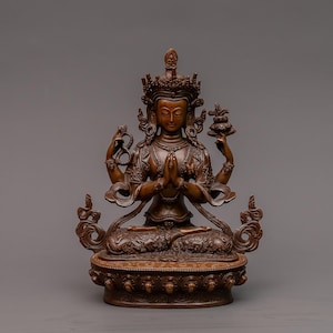 Handmade Chenrezig (Avalokiteshvara) Brass Statue – Bodhisattva of Compassion and  | Buddhist Statue | Chenrezig Sculpture-U00076