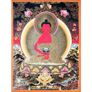 Handmade Amitabha Buddha Thangka: 24K Gold, Cotton Canvas (61x46cm)