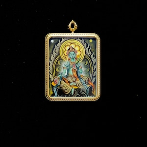 Green Tara Buddhist Pendant – Authentic Handmade Thangka Art-B12050