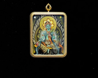 Green Tara Buddhist Pendant – Authentic Handmade Thangka Art-B12050