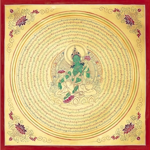 Handmade Green Tara Mantra Mandala | Sacred Thangka for Healing & Liberation | Authentic Himalayan Art | From the Land of Himalayas-S08854