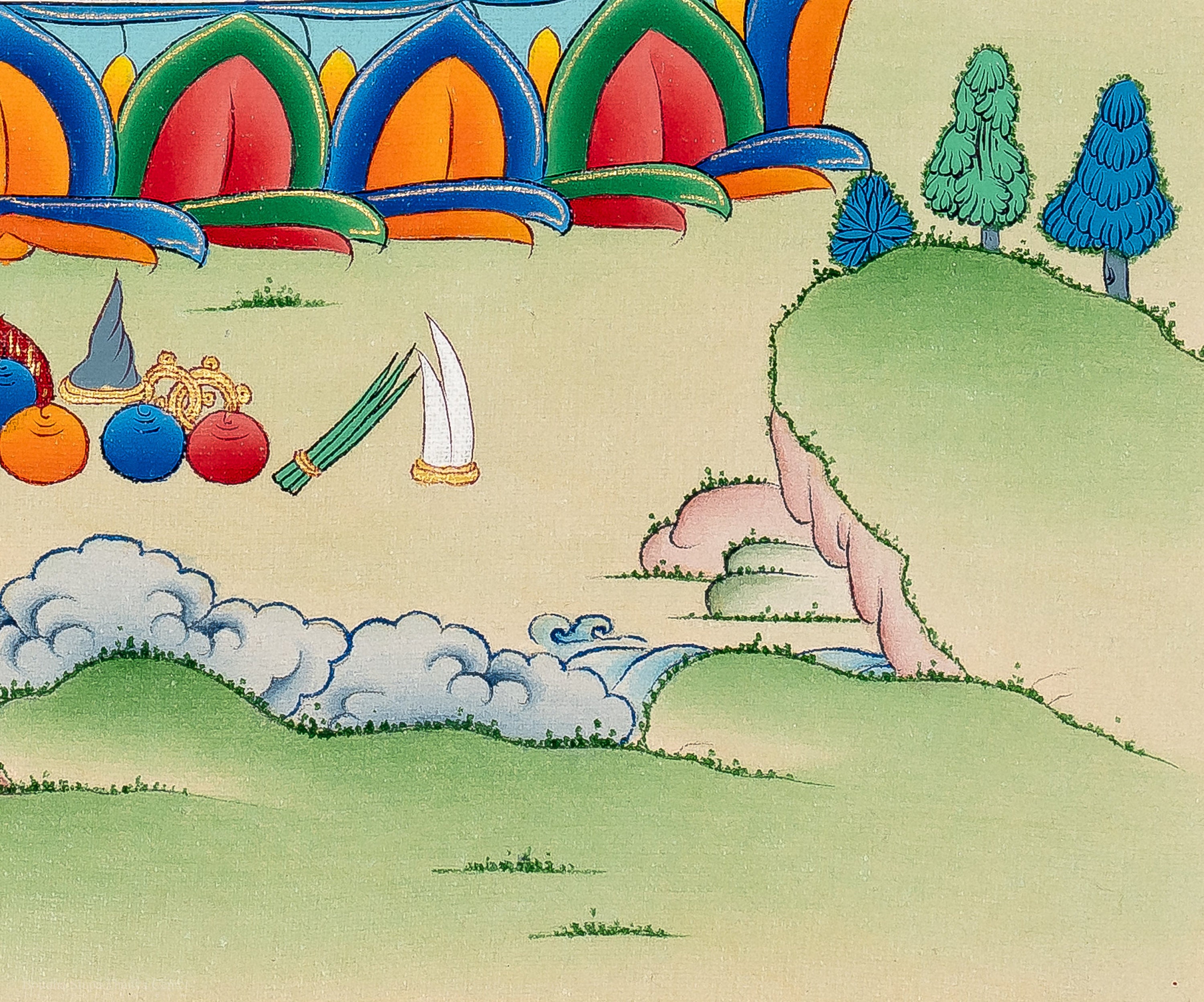 ドルジェ・センパ・タンカ絵画：チベット仏教美術、24K金、33 x 26 cm