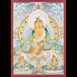 Prosperous Zambala Thangka Tapestry - Handmade Tibetan Wealth Deity Painting, Rich Colors and Symbols - A92792
