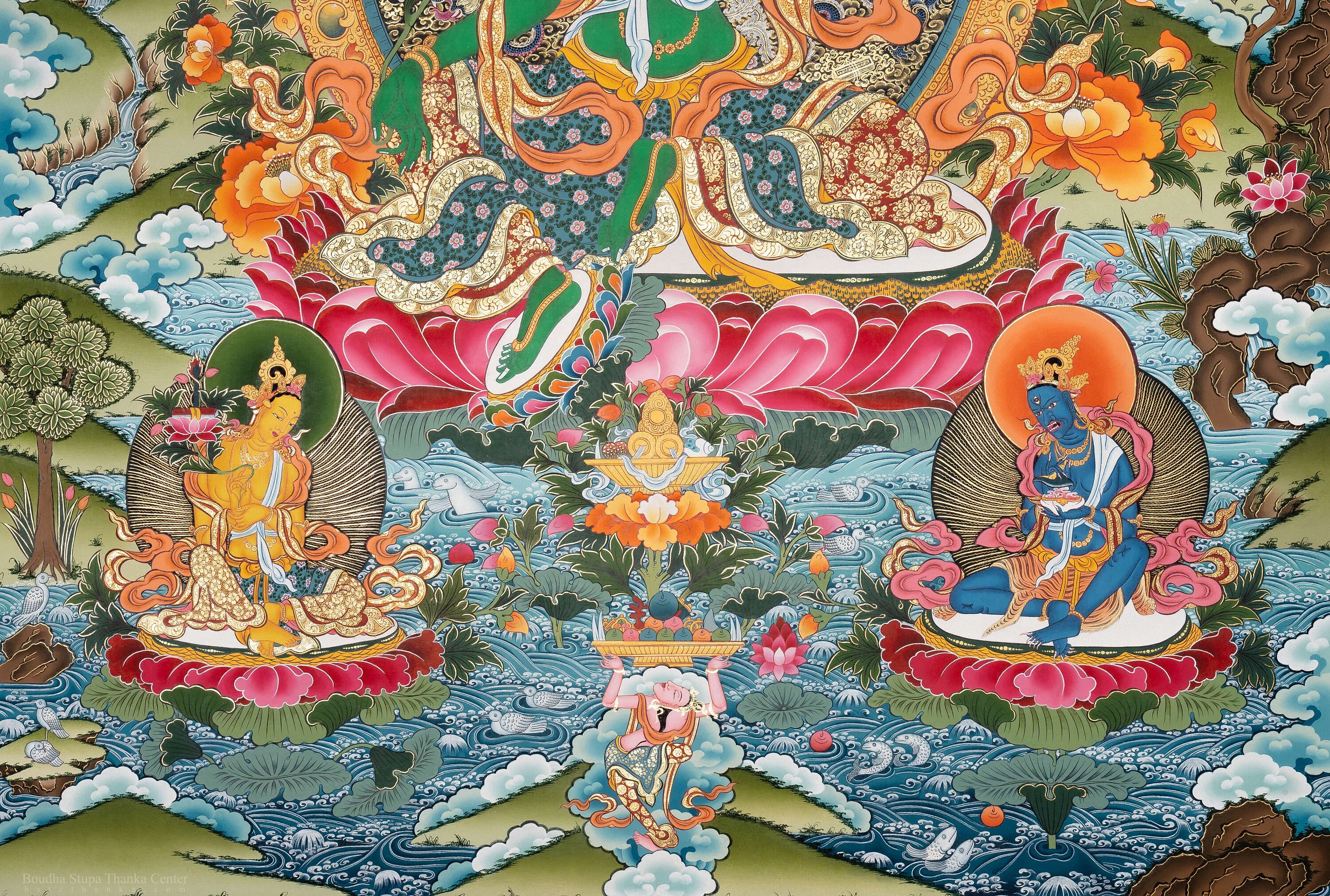 タンカ傑作：緑多羅菩薩、迅速な救世主と守護者、精神的な仏教芸術