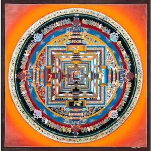 Traditional Kalachakra Mandala Thangka Artwork, Detailed Tibetan Scroll Painting, Spiritual Practice Decor B09670