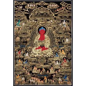 Amitabha Buddha Thangka Painting: Tibetan Buddhist Art, Gold Accents