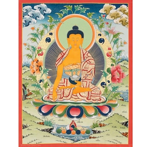 Shakyamuni Buddha Thangka: Hand-Made Meditation Art, 24K Gold