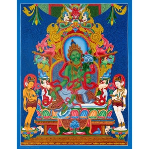Handmade Green Tara Thangka: Tibetan Buddhist Art from Himalayas (61x49cm)