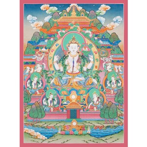 Buddhist Thangka Art, Traditional Chenrezig Singham Painting, Meditation Room Accent, Unique Cultural Gift - A78367