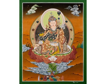 Thangka of the Founding Father: Guru Padmasambhava, Architect of Tibetan Spiritual Heritage, Unique Spiritual Gift for loved ones - B03846