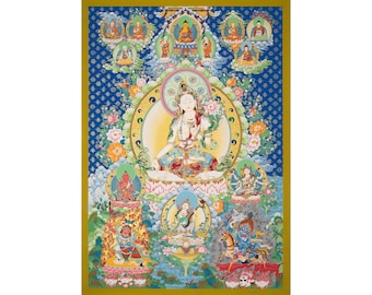 Thangka de Tara Blanca – Abrazo compasivo de sanación divina (153 x 103 cm)