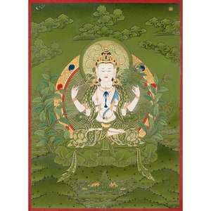 Chenrezig Thangka Painting: Tibetan Style Wall Decor (60x44cm)