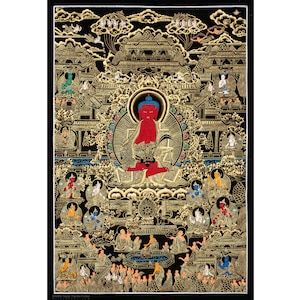 Handmade Amitabha Buddha Thangka Painting: Tibetan Buddhist Art, Gold Accents (79x53cm)