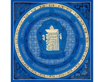 Gold-Plated Mantra Mandala: Hand-Painted Spiritual Wall Decor (50x50cm)
