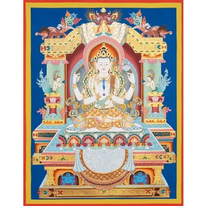 Newari Style Chenrezig thangka paintings, Bodhisattva of compassion in Tibetan Buddhism, Spiritual Gifts for loved ones - B04909
