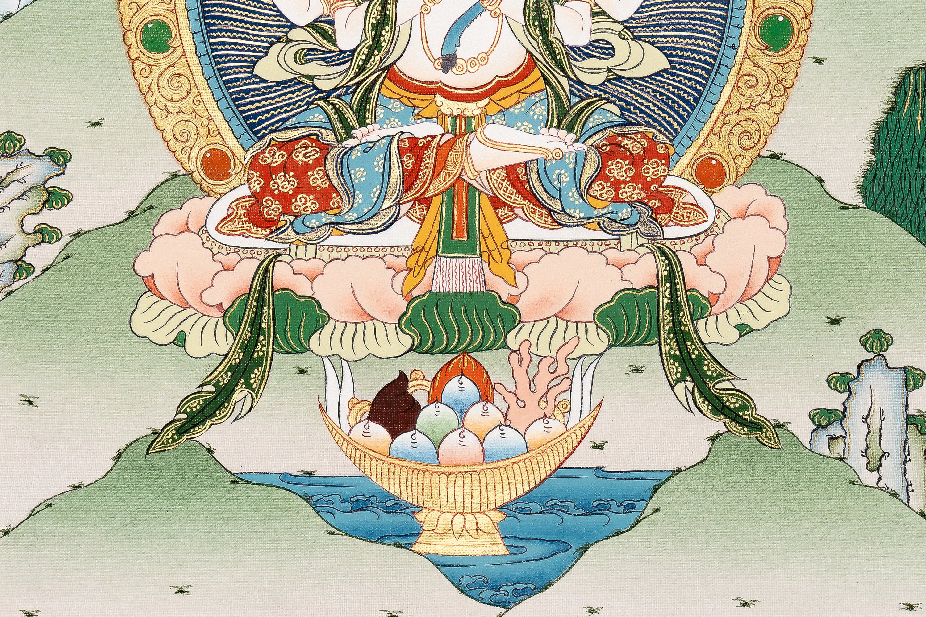 手作りのチェンレジタンカアート：チベット仏教絵画（33 x 25 cm
