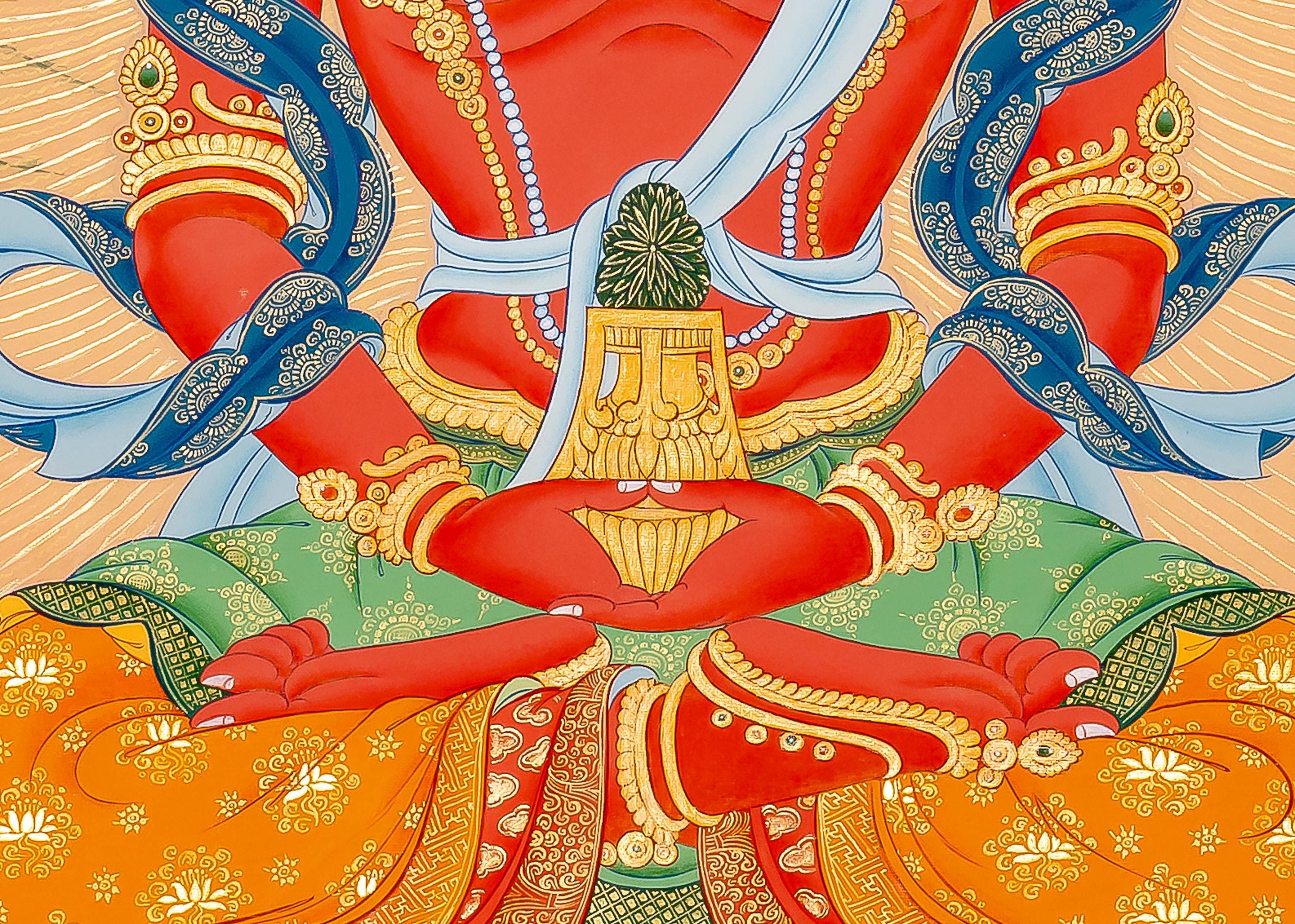 阿弥陀如来タンカ | 手作りチベット仏教美術 | 長寿と治癒を象徴する
