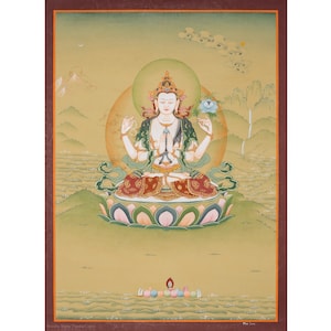 Buddhist Thangka Art,Chenrezig Lotus Throne Painting,Enhance Empathy & Peace,Unique Cultural Gift - A84910