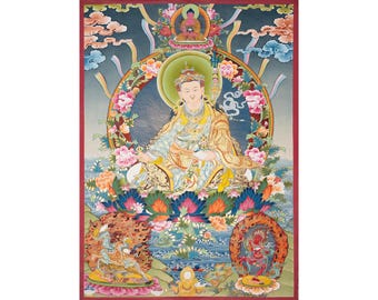 Padmasambhava Thangka – Maestro nacido del loto del budismo tibetano (139 x 100 cm)
