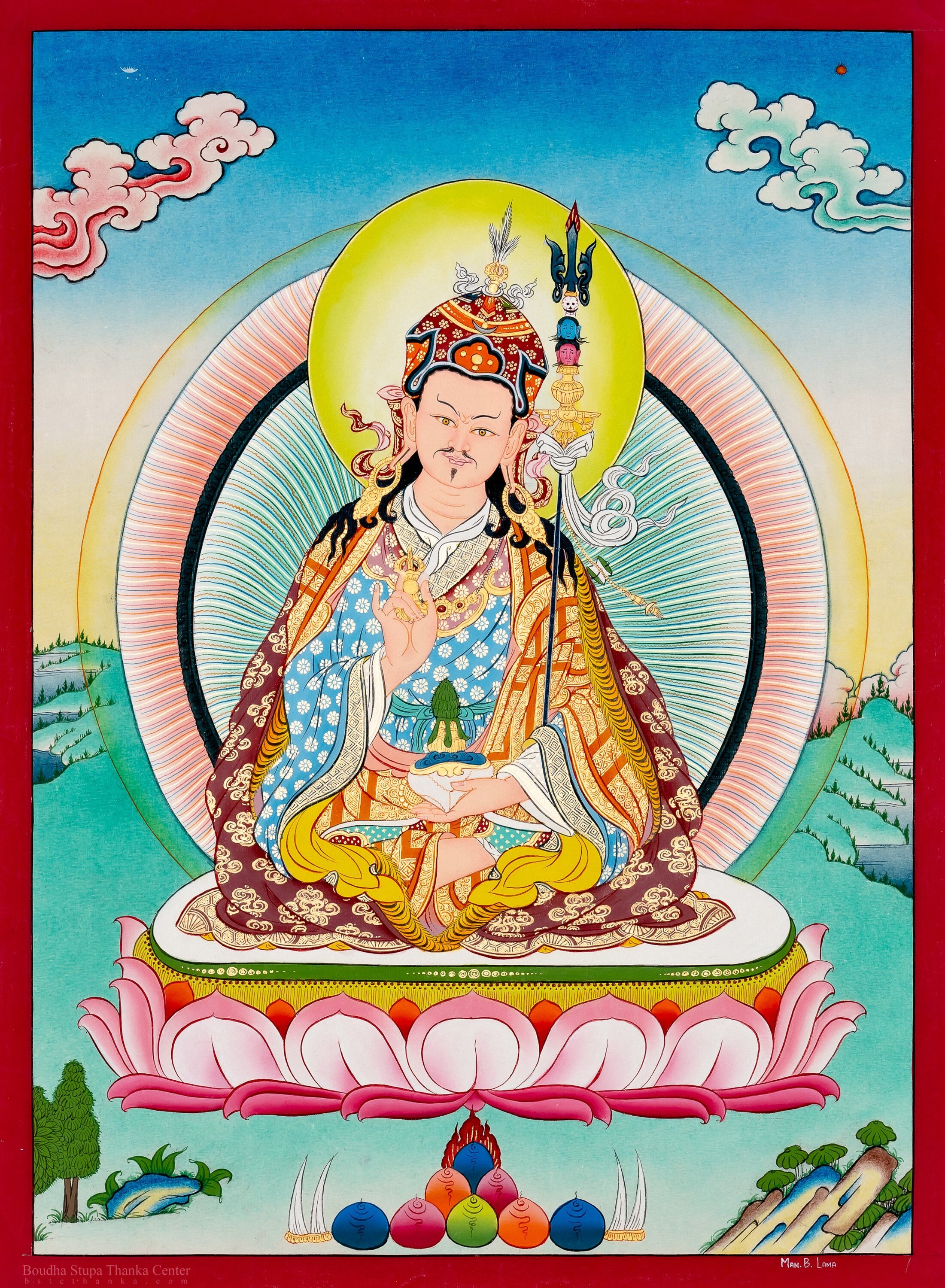 チベット　タンカ　グルリンポチエの仏画 チベット タンカ グルリンポチエの仏画