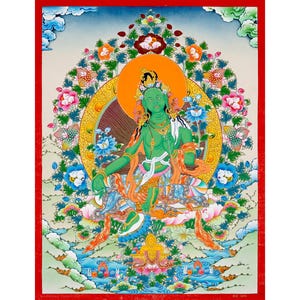 Tibetan Green Tara Thangka – Spiritual Decor | Original | Wall-Decor | Hand-Made | From The Land Of Himalayas | Tibetan Style Art  - A79795