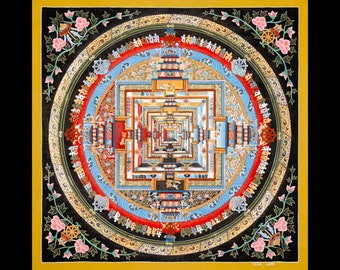 Handgemachte Goldene Kalachakra Mandala Malerei: Tibetisch Buddhistische Kunst
