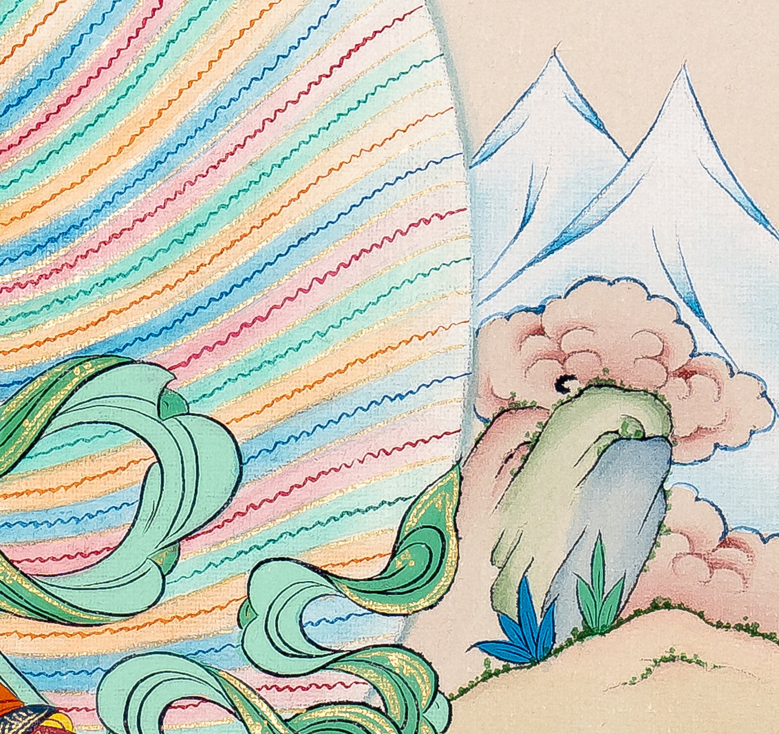 ドルジェ・センパ・タンカ絵画：チベット仏教美術、24K金、33 x 26 cm