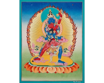 Chakrasamvara Thangka: Divine Union, Tantric Buddhist Art (33x26cm)