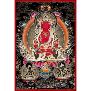 Hand-Painted Amitayus Thangka Art: Tibetan Buddha of Long Life