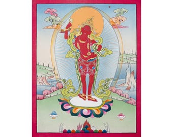 Yeshe Tsogyal Thangka | Tibetan Female Guru Deity | Handmade Buddhist Painting for Wisdom & Enlightenment-B00445