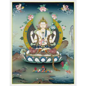 Chenrezig Thangka – The Buddha of Compassion & Infinite Love | Handcrafted Tibetan Art | From The Land Of Himalayan | Original Art  - B13786