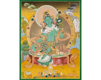 Arte Thangka de Tara Verde: La protectora compasiva del budismo tibetano A95297