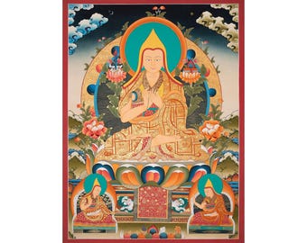 Cangaba Thangka – Gründer der Gelug-Schule Tibetisch-buddhistische Kunstmalerei ( 148 x 107 ) cm