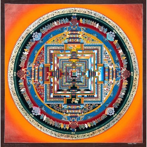 Kalachakra Mandala Thanka: Tibetan Buddhist Painting, 24K Gold, 30x30cm