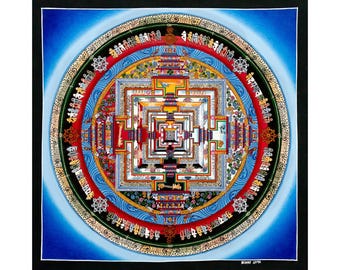 Kalachakra Mandala Thangka Painting: Tibetan Buddhist Wheel of Time Art