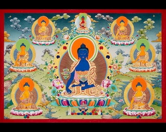 Pintura de Thangka do Buda da Medicina: Arte Budista Tibetana, Decoração Espiritual