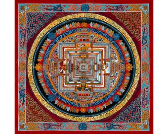 Kalachakra Mandala Art: Hand-Painted Gold Accents, Cotton Canvas (50x50cm)