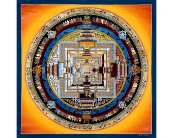 Arte de mandala Kalachakra: lienzo de algodón pintado a mano con oro de 24 quilates