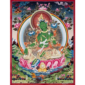 Green Tara Thangka Painting: Himalayan Buddhist Art, Cotton Canvas (62x46cm)