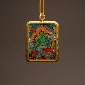 Green Tara Thangka Pendant – Authentic Buddhist Amulet for Meditation-A92435