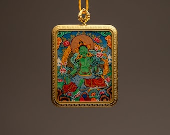 Green Tara Thangka Pendant – Authentic Buddhist Amulet for Meditation-A92435