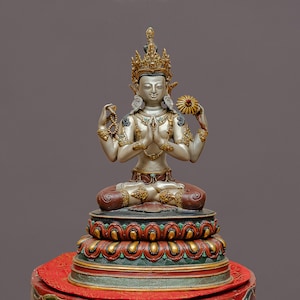 Handmade Brass Chenrezig Statue: Buddhist Deity of Compassion