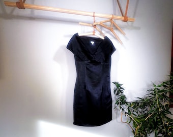 Vintage Gemma Kahn Little Black Silk Satin Mini Dress (XXS/XS)