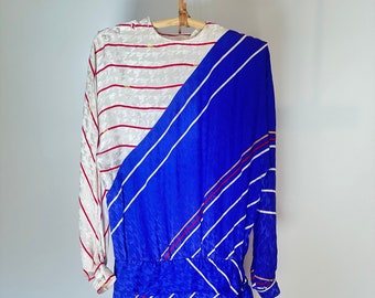Vintage 80s Francesca Silk Dress, Abstract Striped Color Block Design